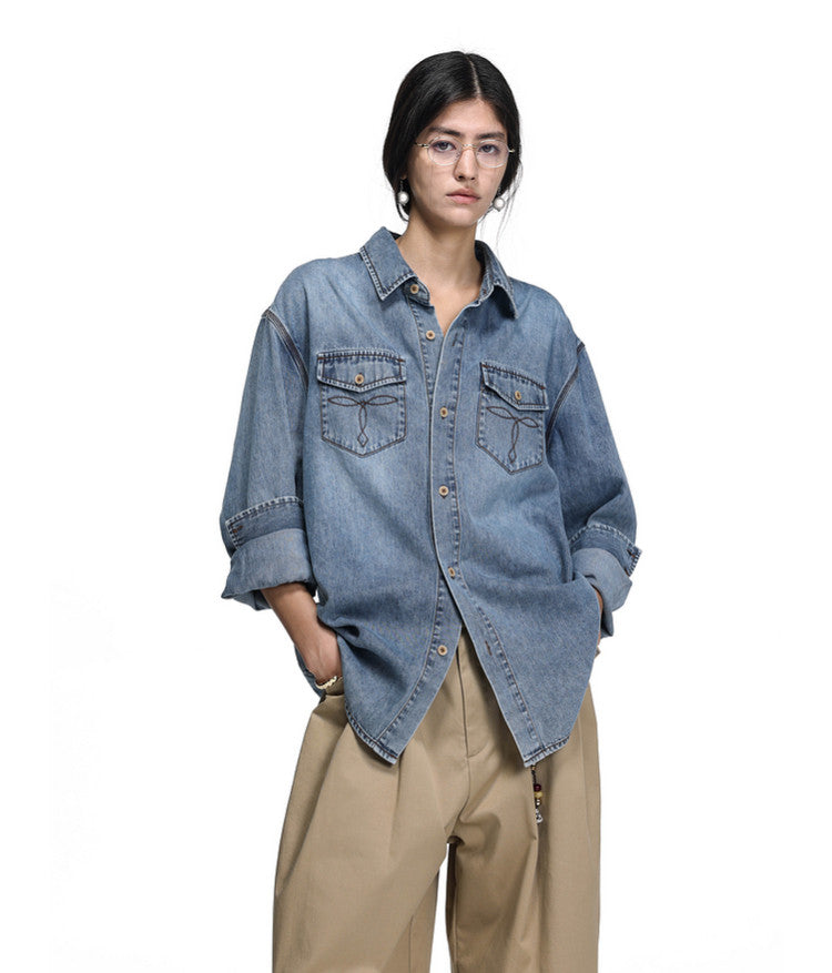 High-Quality Washed Denim Shirt