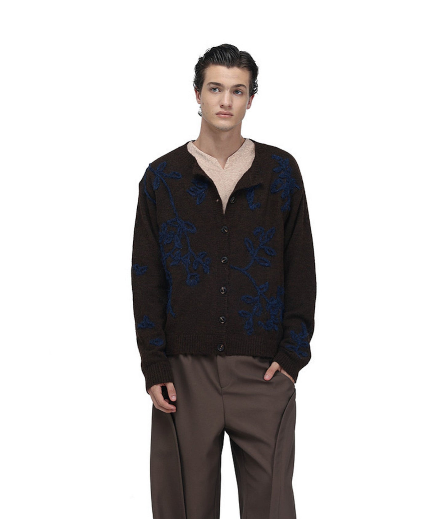 Vintage-Style Floral-Print Wool Cardigan