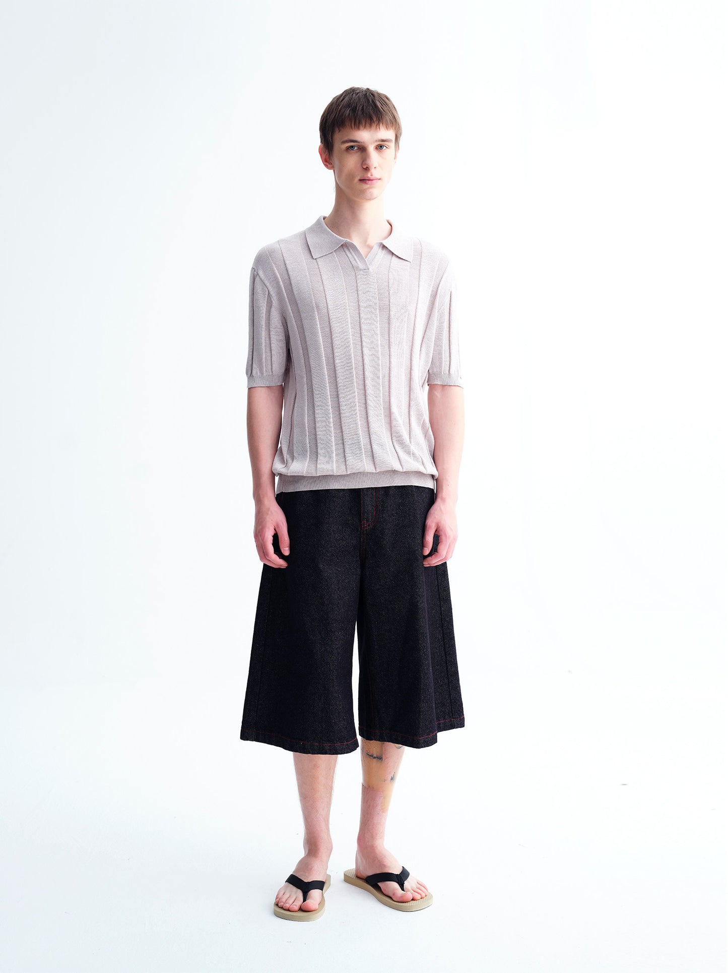 Vertical-Stripe Relaxed-Fit Knit Polo Shirt