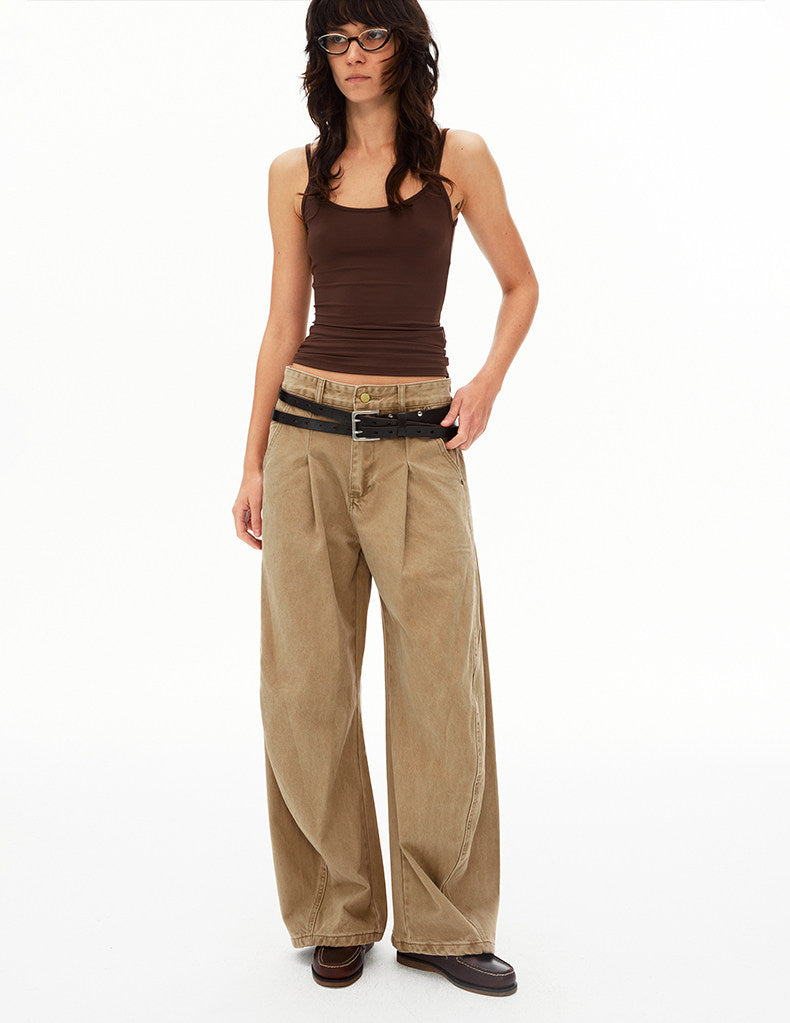 Deconstructed Pleated Design Scimitar Jeans