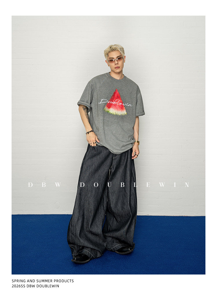 Contrast-Color Embroidered T-Shirt