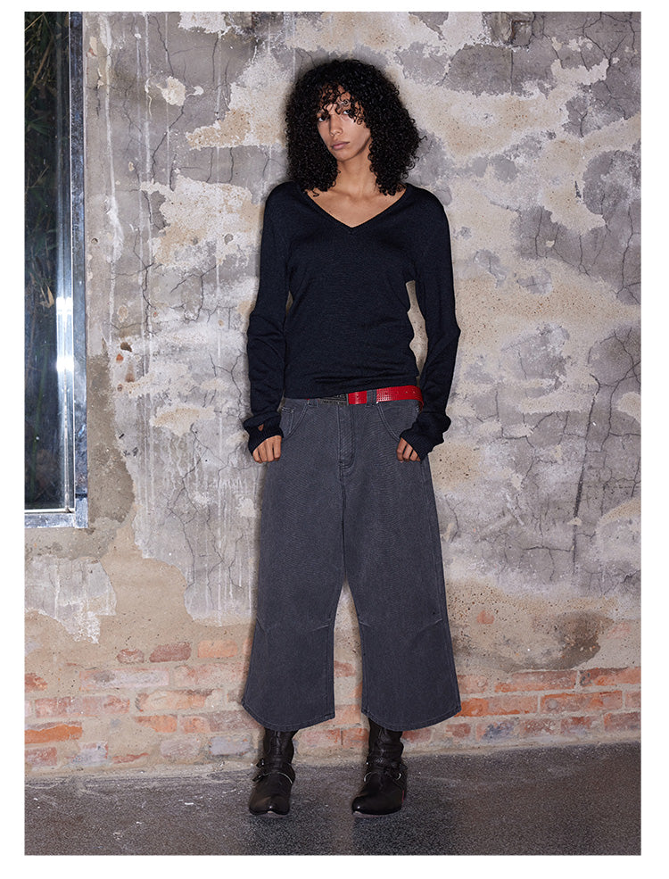 Washed Pleated Cropped Pants