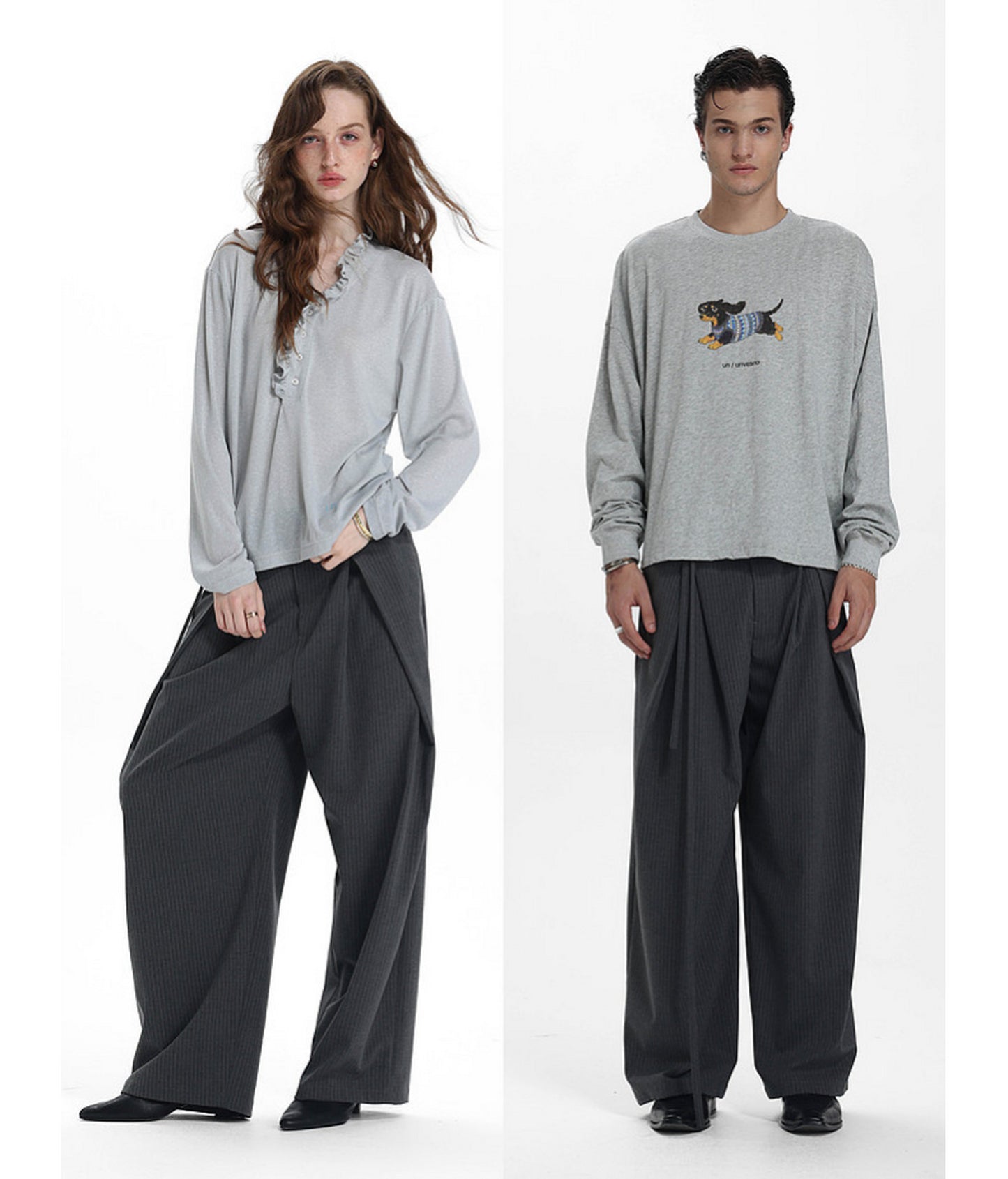 High-Waisted Double-Pleated Casual Pants
