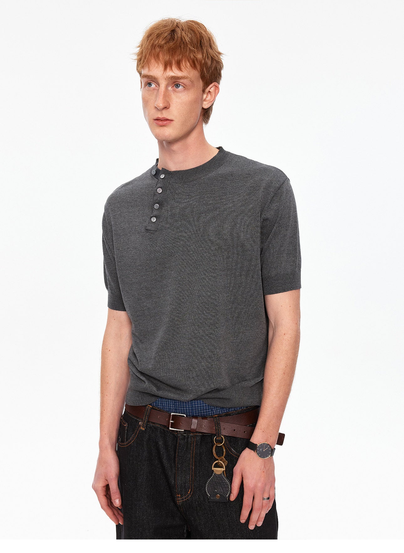 Crossover Henley-neck knit