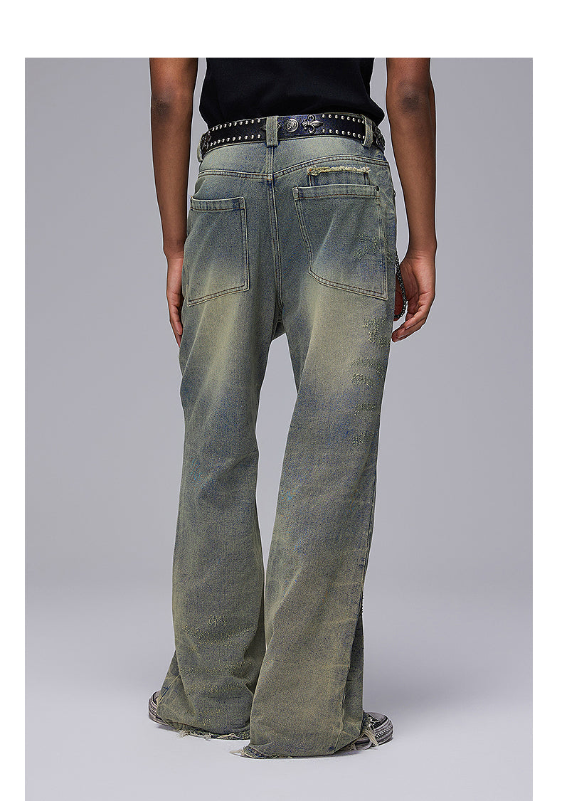 Damaged Micro Flared Slim Fit Denim Pants