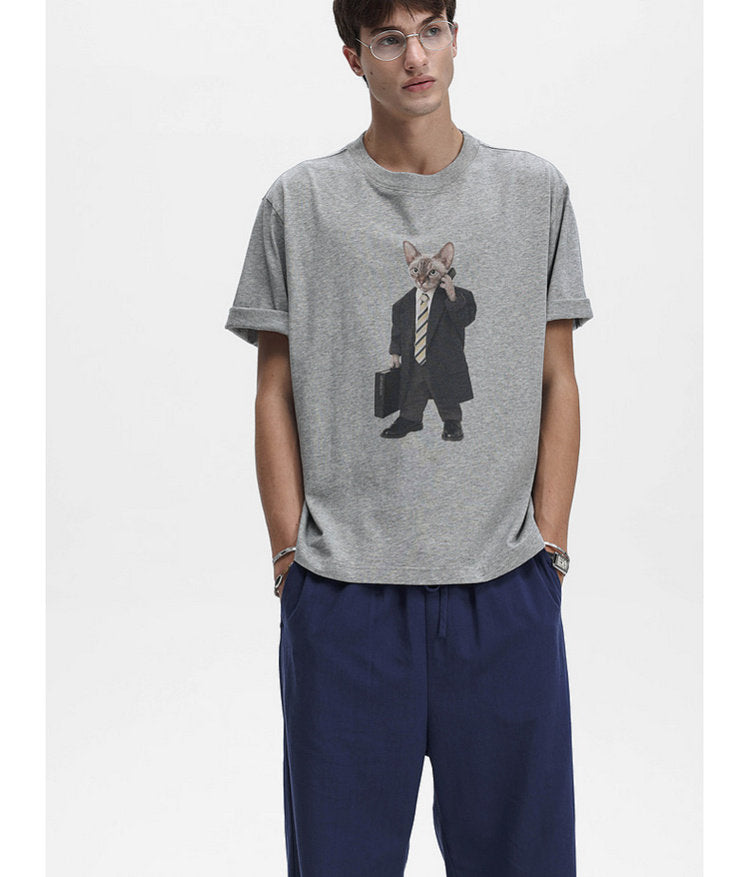 Cat-Print Soft T-Shirt