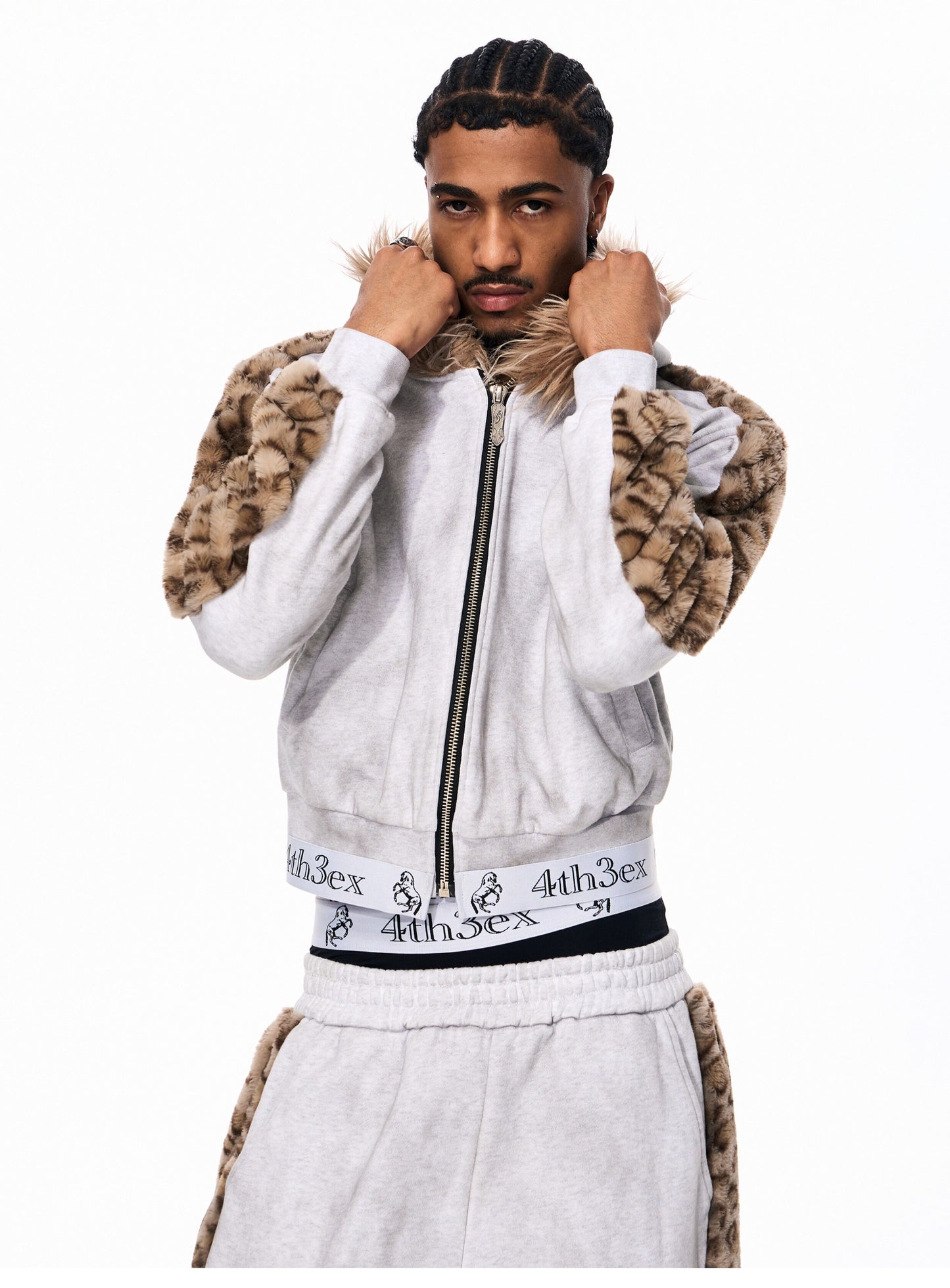 Leopard Print Fur Collar Sweatshirt