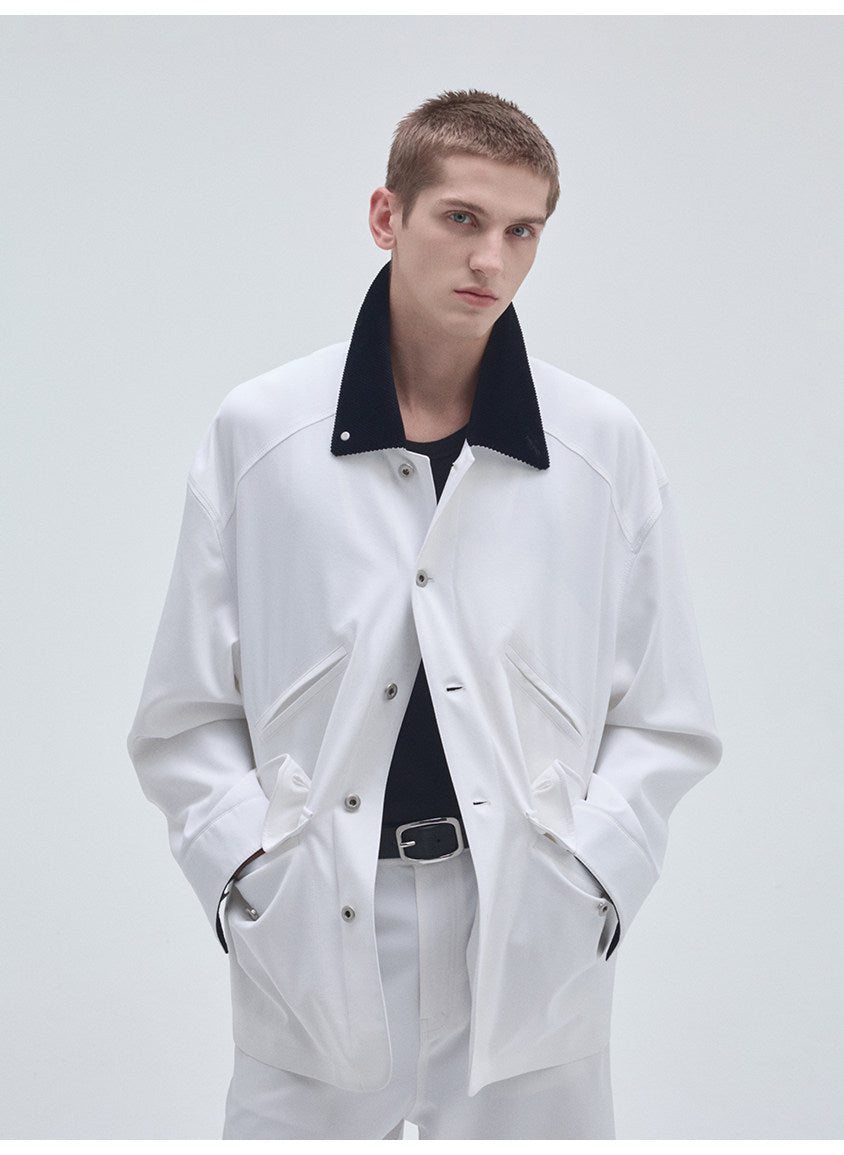 Corduroy Jacket with Collar and Multiple Pockets