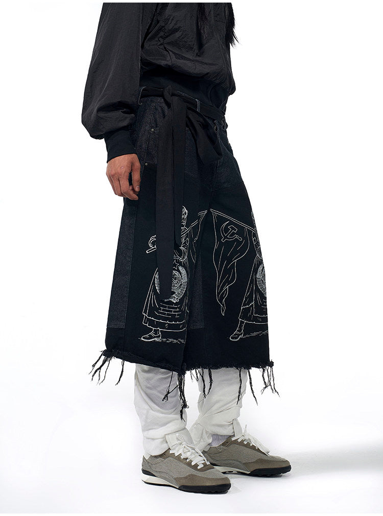 Embroidered Tassel Cropped Jeans