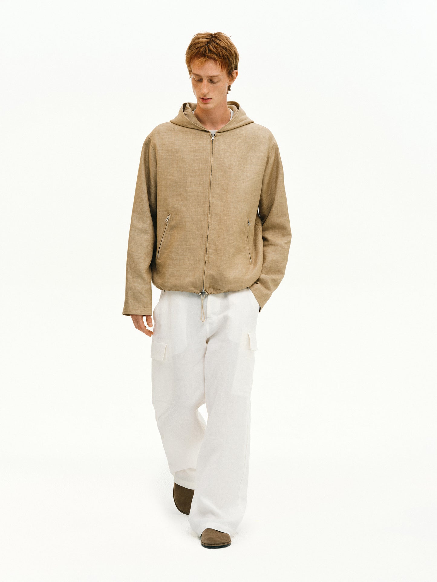 Linen-blend hooded jacket