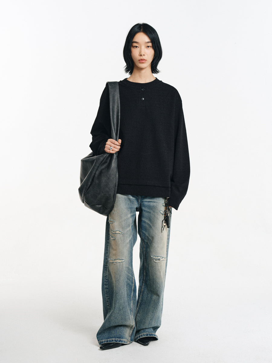 Hand Stitched Ripped Slim Straight Jeans