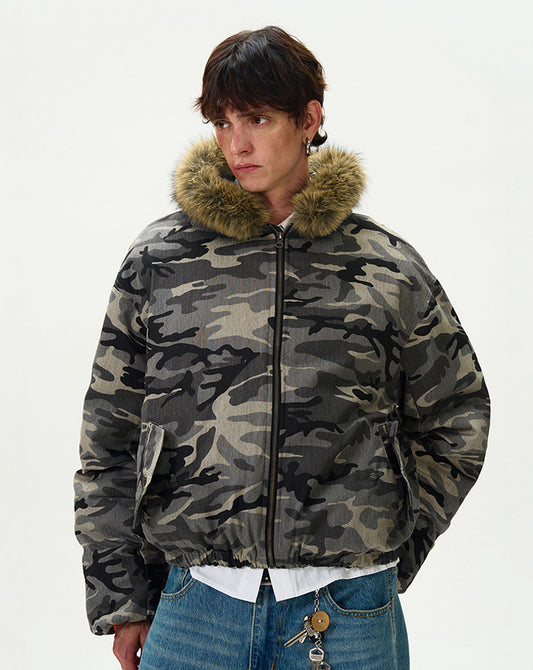 Retro Camouflage Bomber Workwear Cotton Jacket