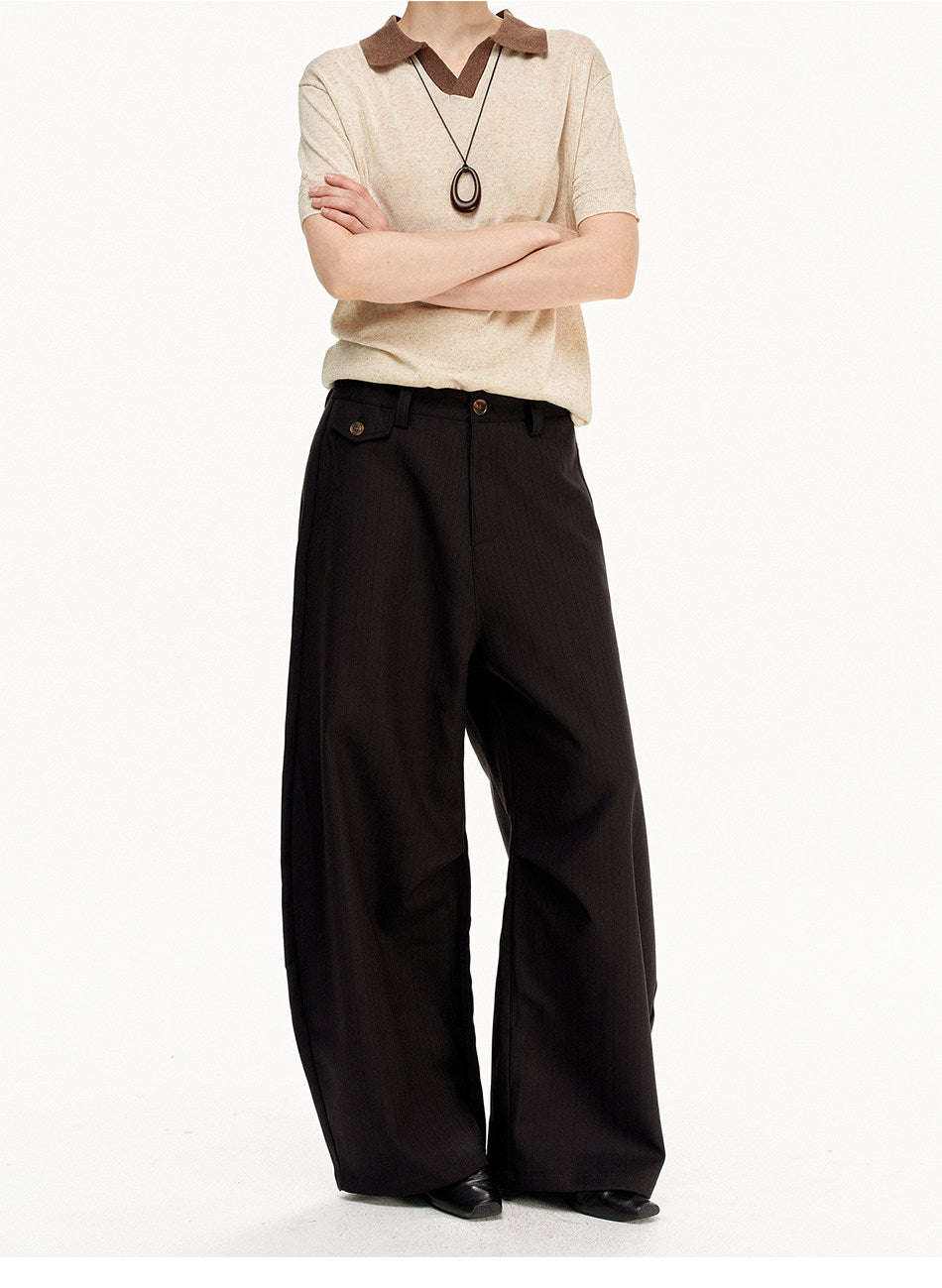 Wide-Leg Vertical Stripe Casual Pants