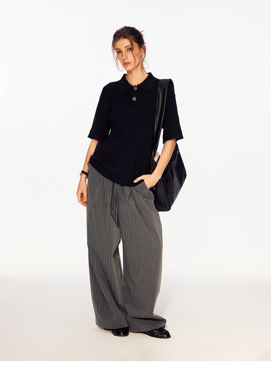 Twist-Knit Vertical-Stripe Polo Shirt