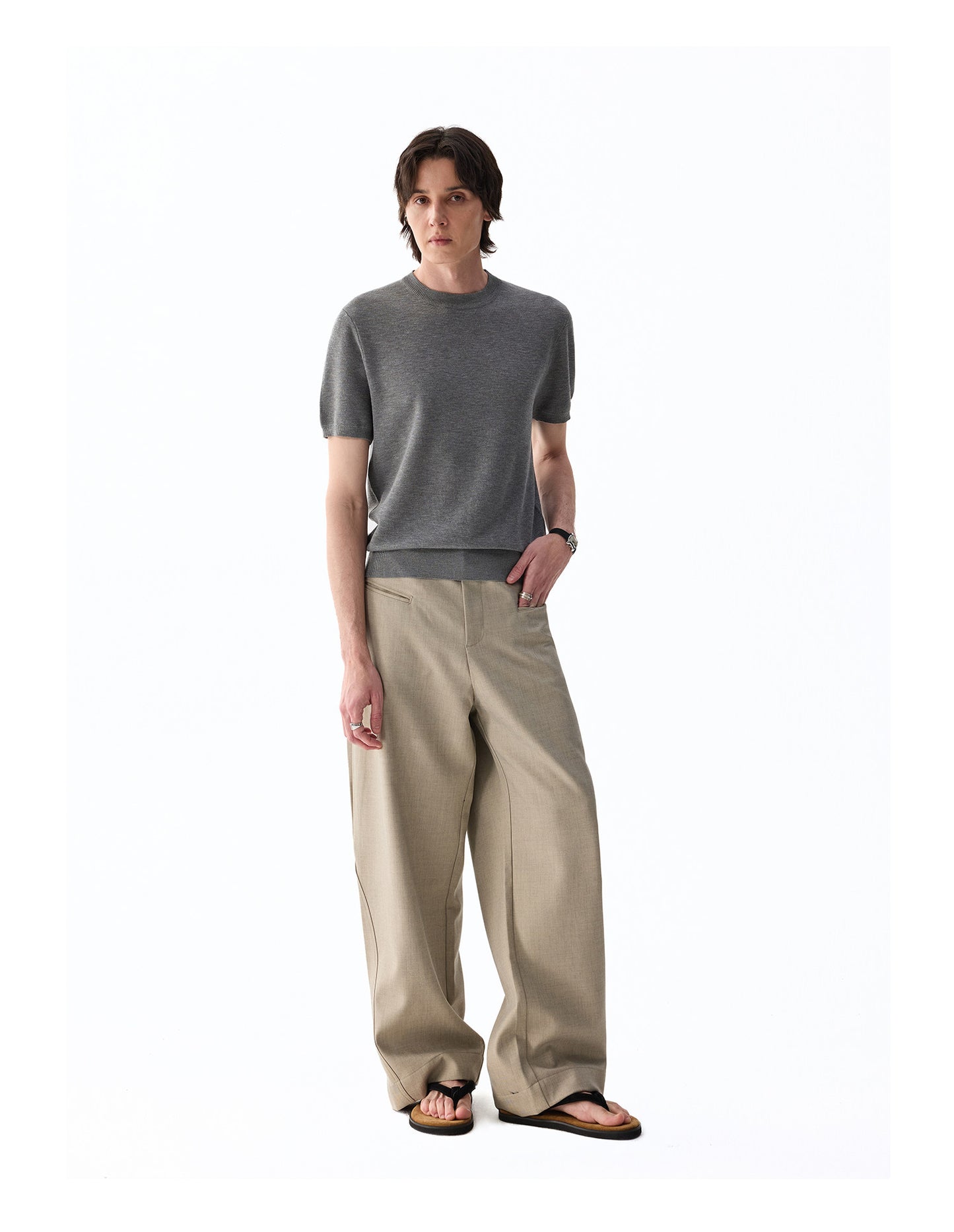 Straight-leg casual pants with pockets