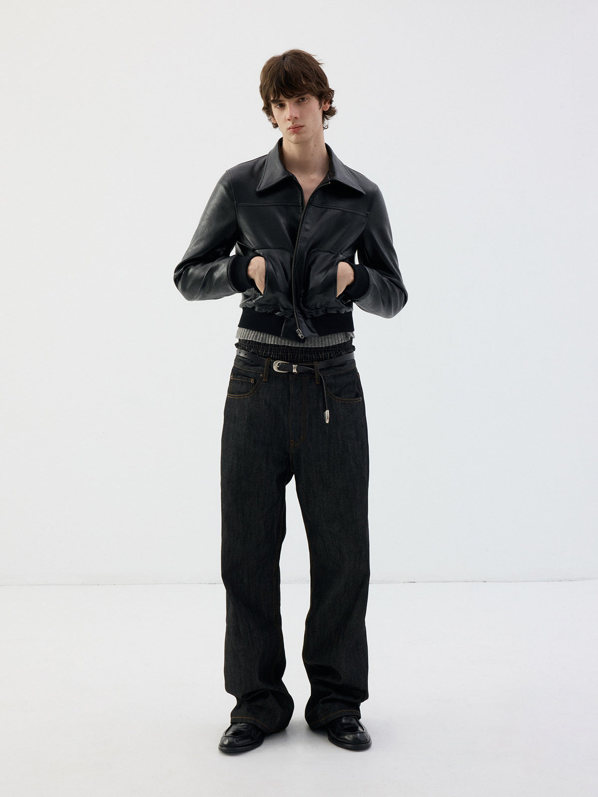 Short, Skinny Leather Jacket with a Zipper