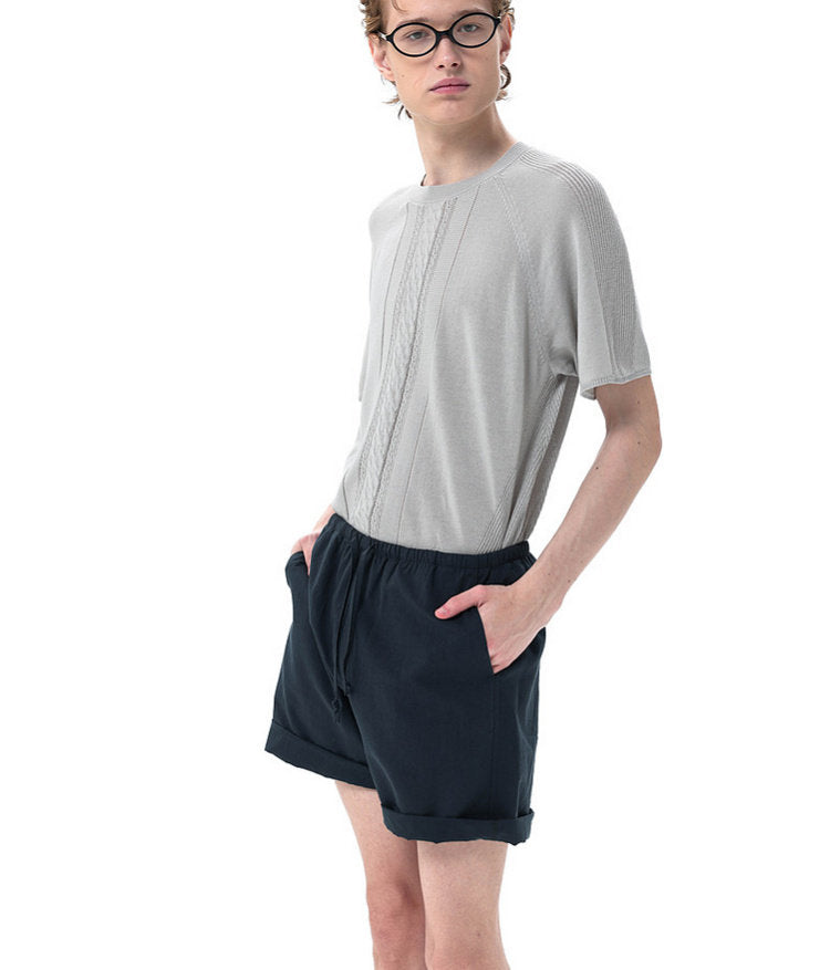 Linen-Lyocell Blend Openwork Knit Shirt