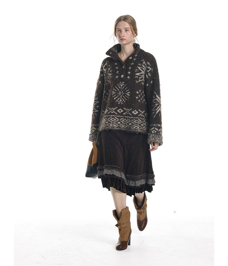 Loose-Fit High-Neck Knit Sweater