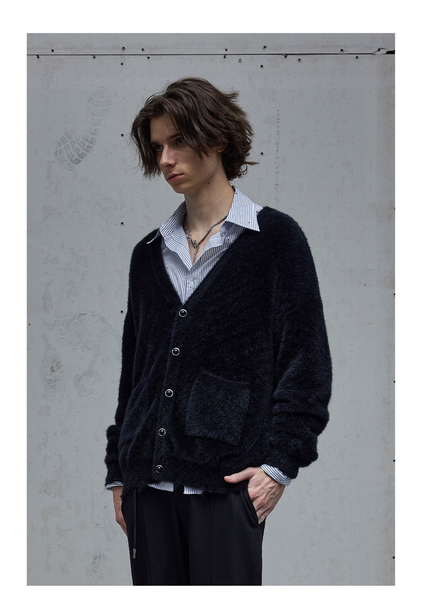 Imitation Mink Custom Button V-Neck Cardigan