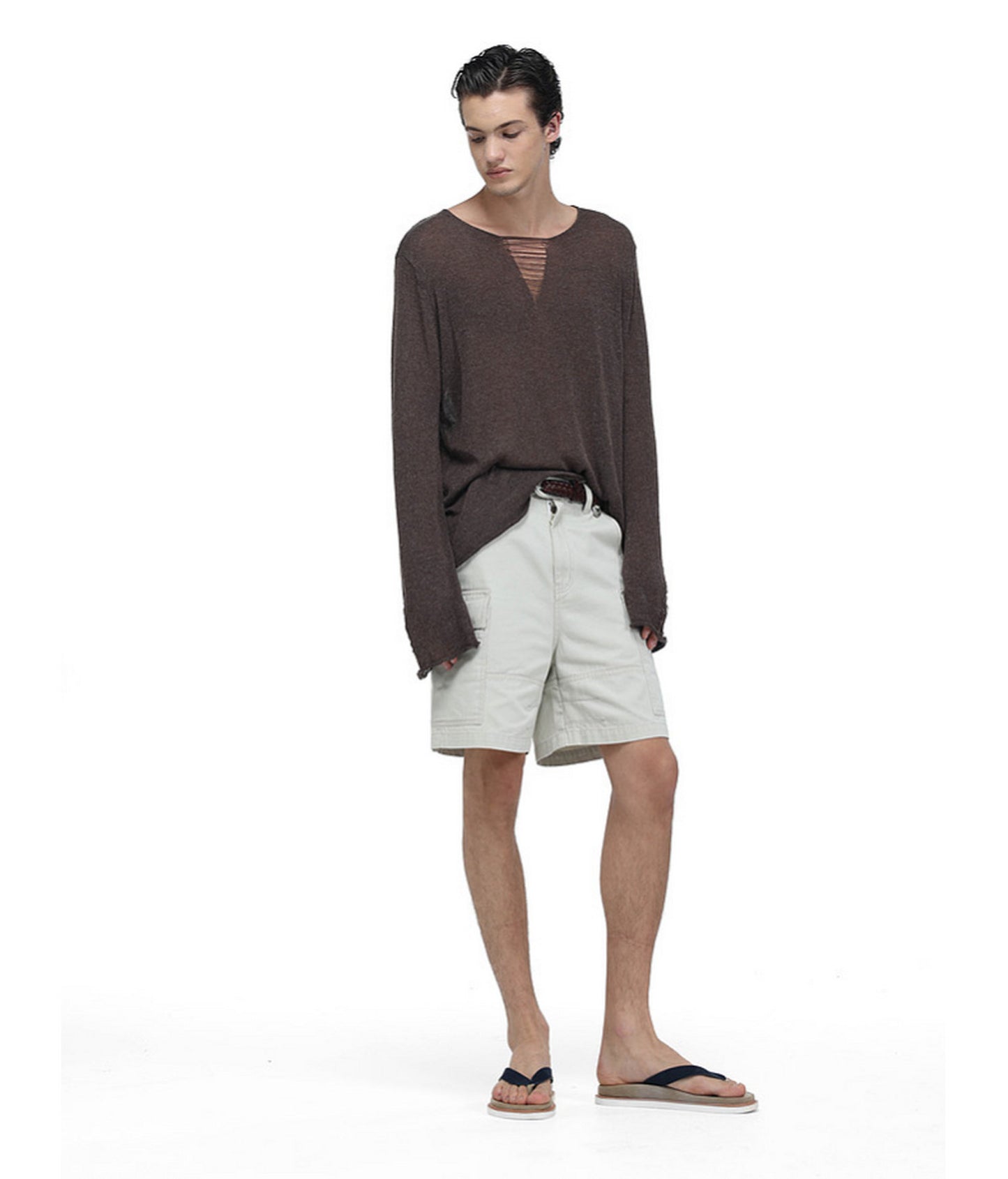 V-Neck Drawstring Lightweight Knit Shirt