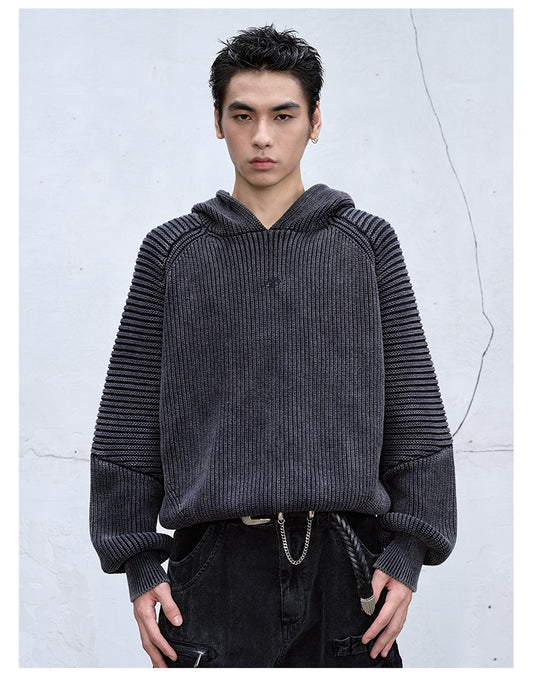 Heavy wash hooded sweater