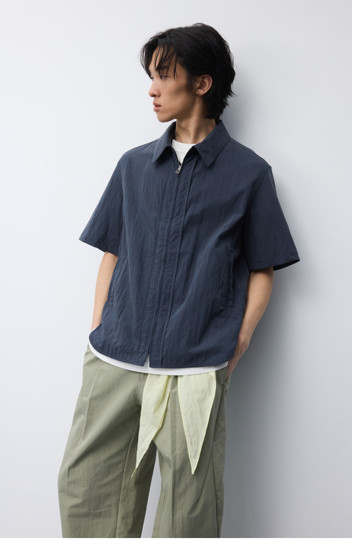 Nylon Curved Stitch Zipper Shirt