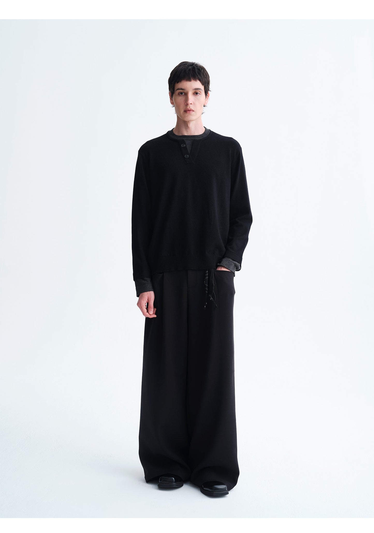 Faux Two-Piece Henley Collar Sweater