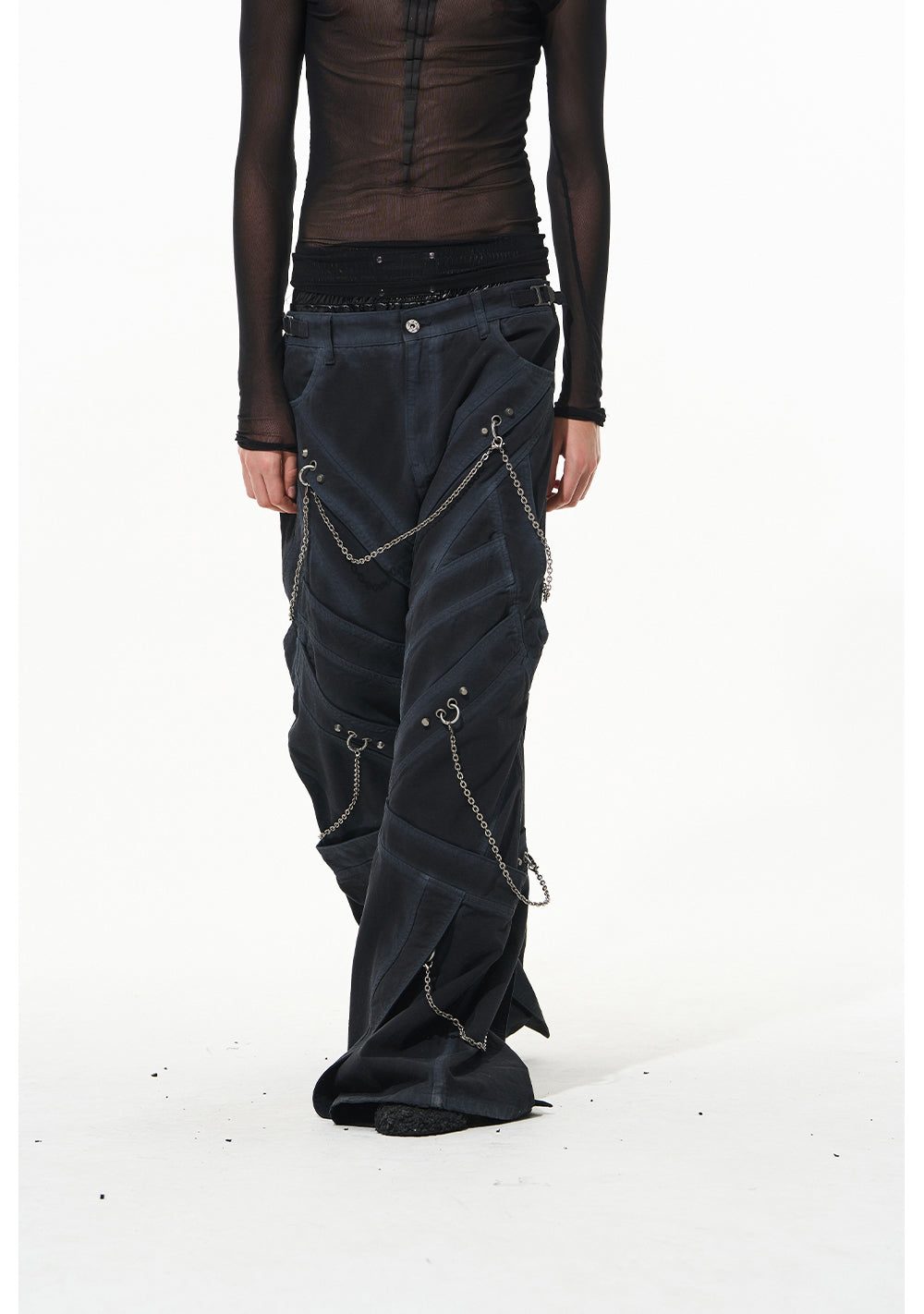 Multi-fly chain decor casual pants