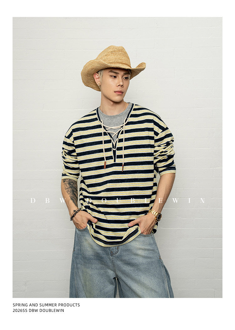 Contrast-Striped Faux Two-Piece T-Shirt