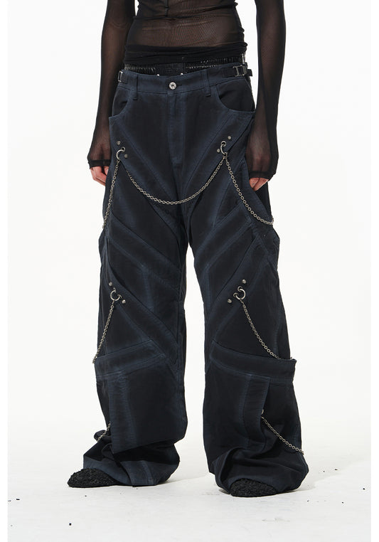 Multi-fly chain decor casual pants