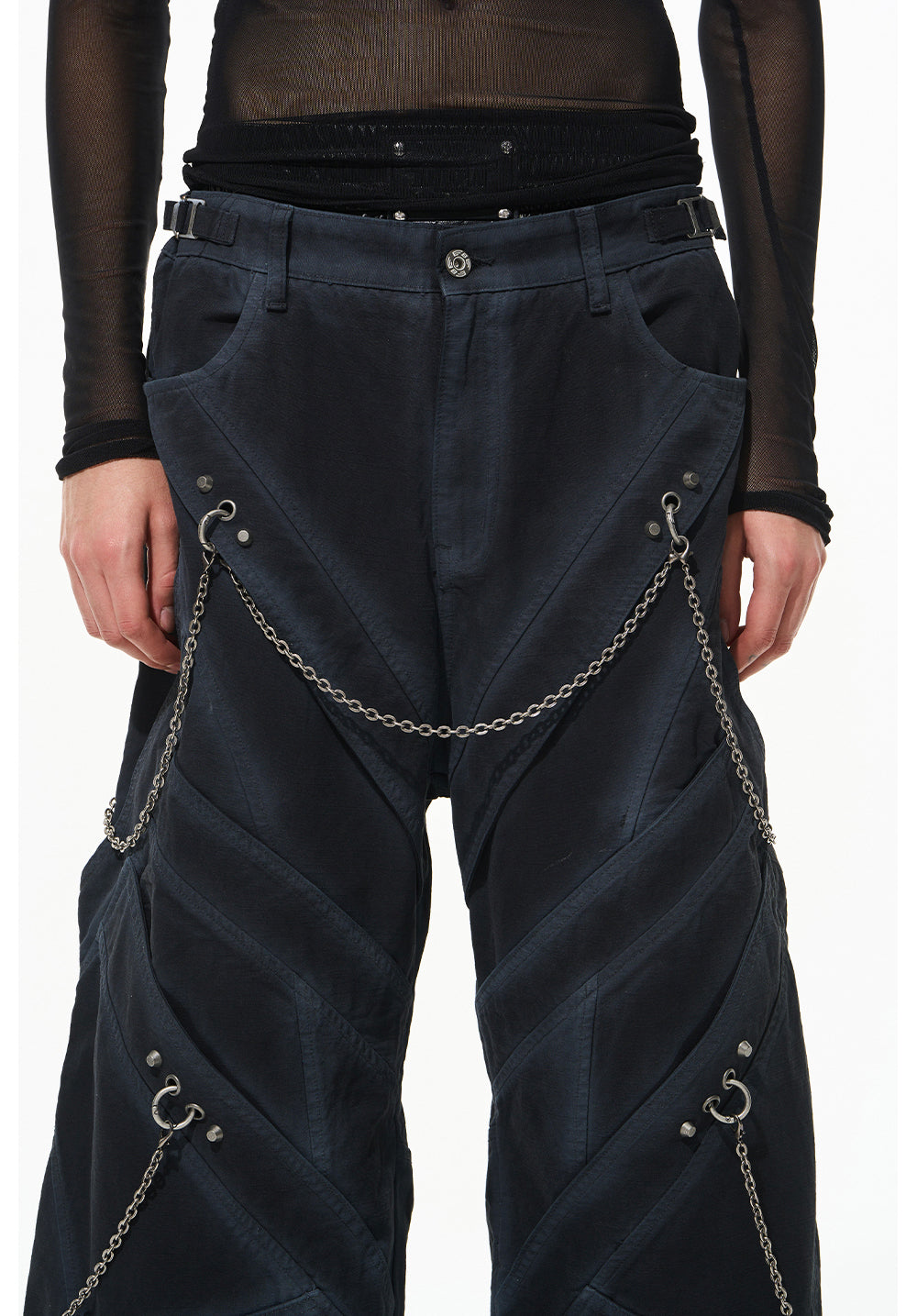 Multi-fly chain decor casual pants