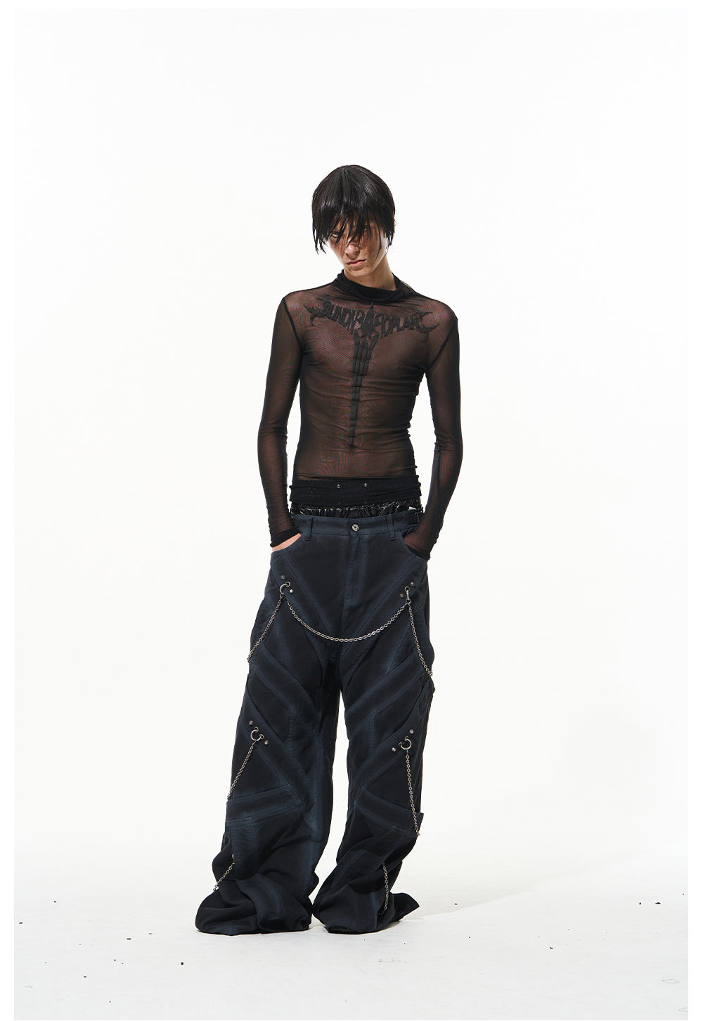 Multi-fly chain decor casual pants