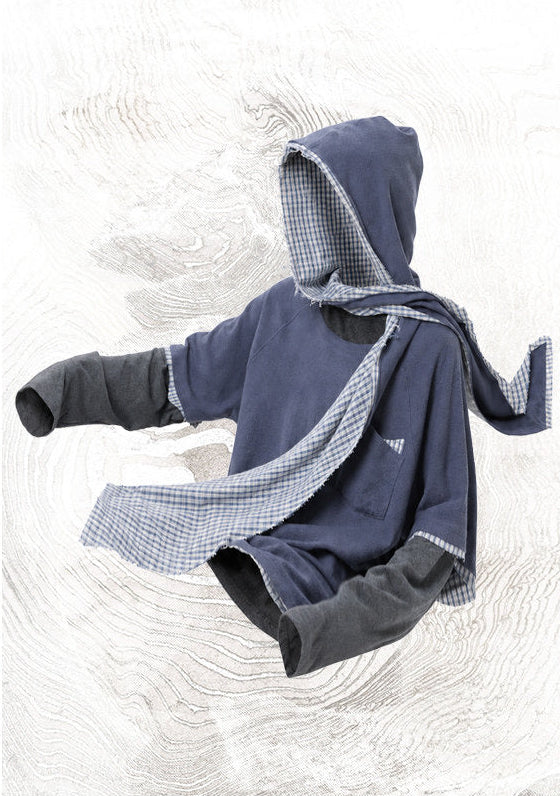 Removable Patchwork Hooded Faux Two-Piece T-Shirt