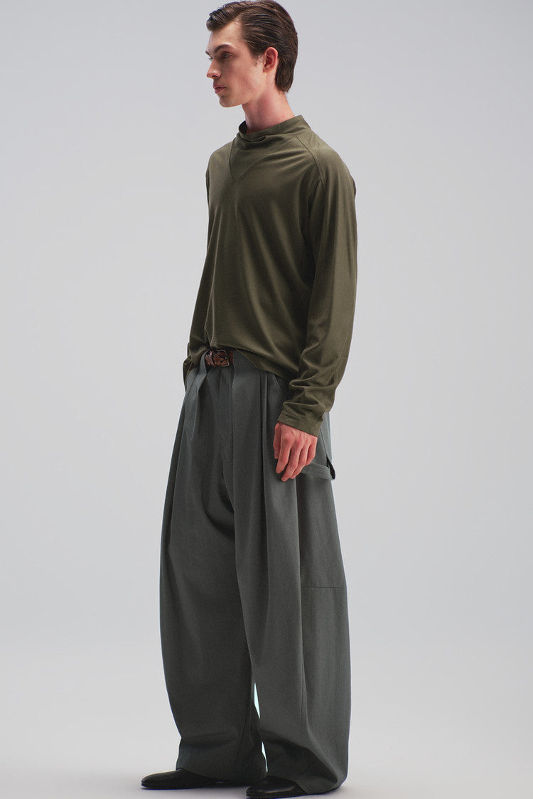 Loose-Fit Curved-Leg Casual Workwear Pants
