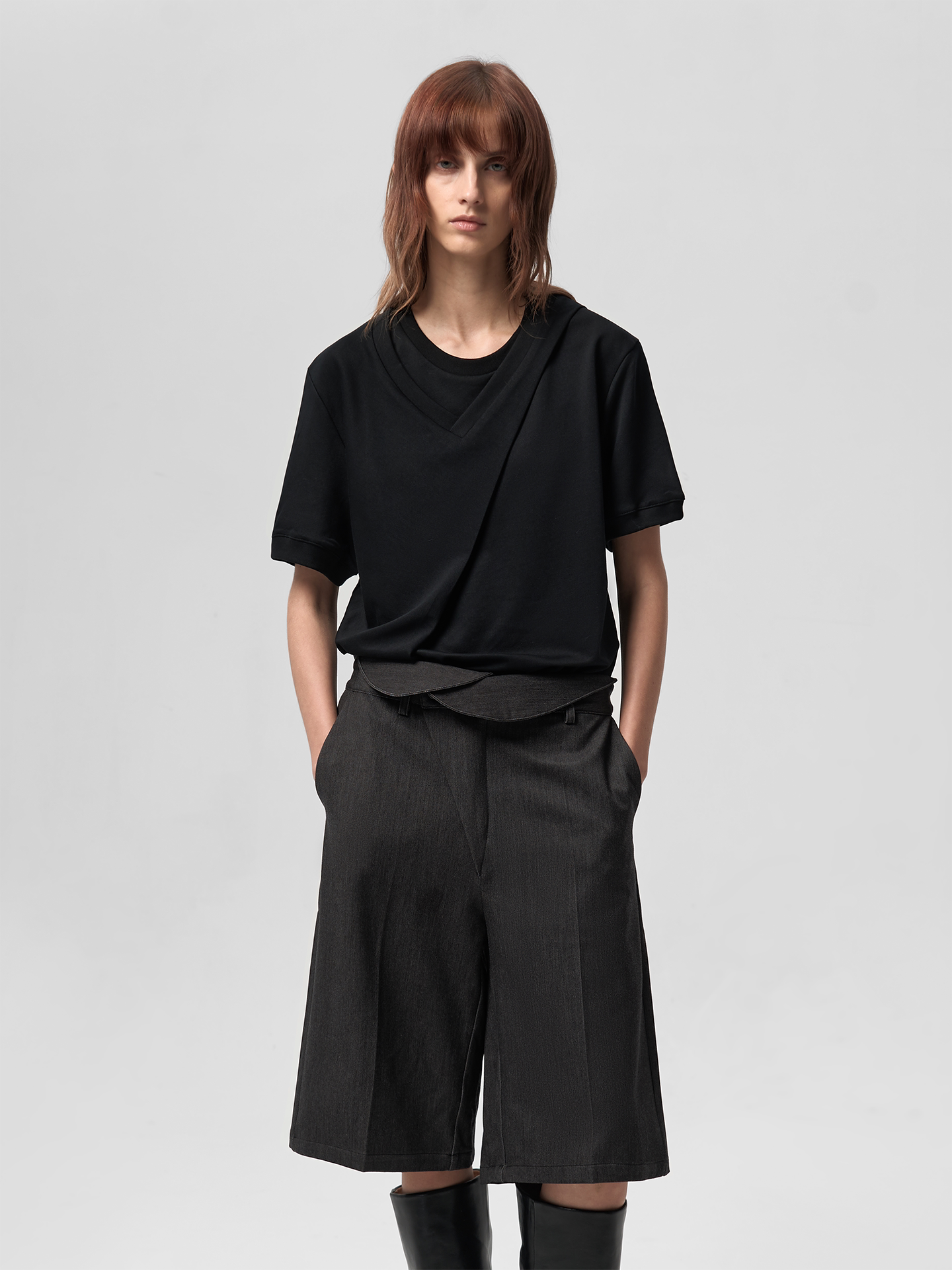 V-neck Double-Collar T-shirt