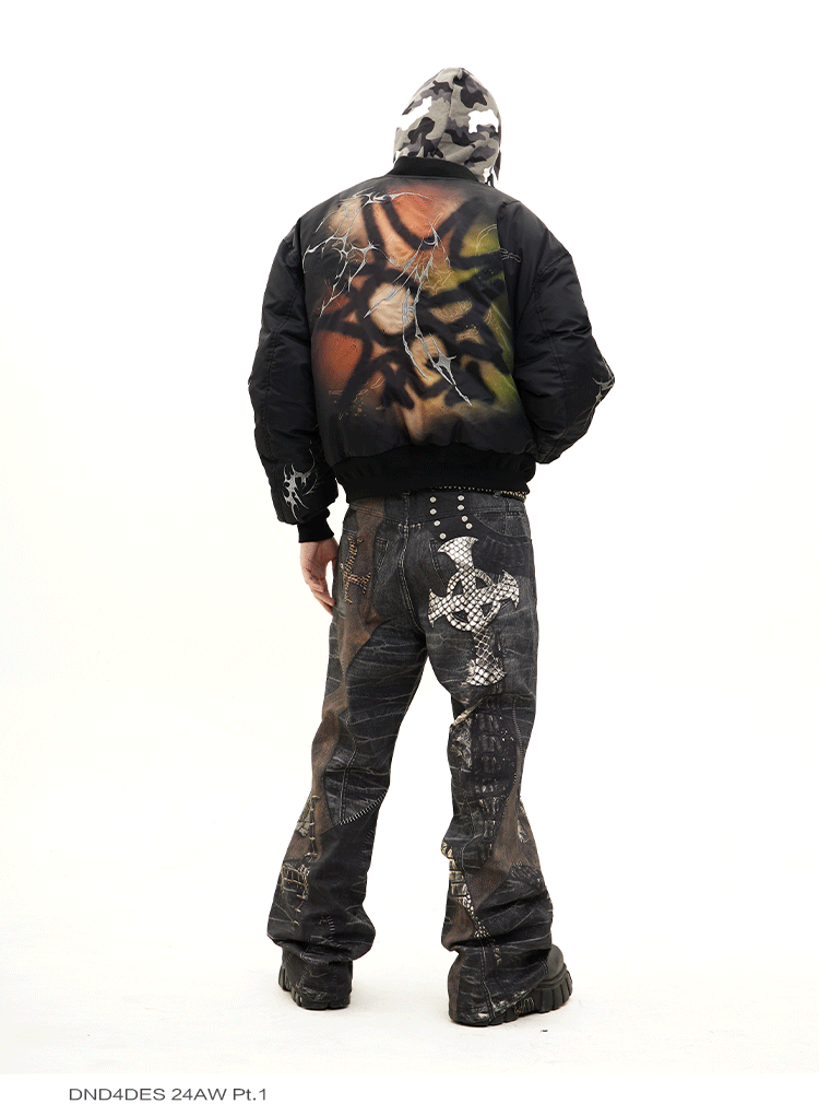 Graffiti Embroidery Print Flight Jacket