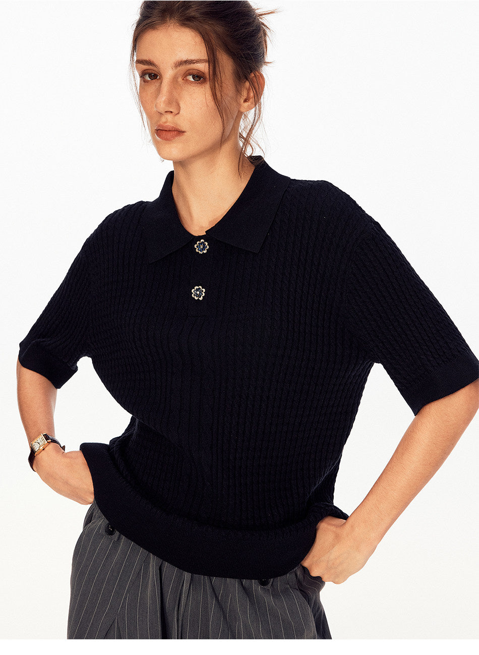 Twist-Knit Vertical-Stripe Polo Shirt