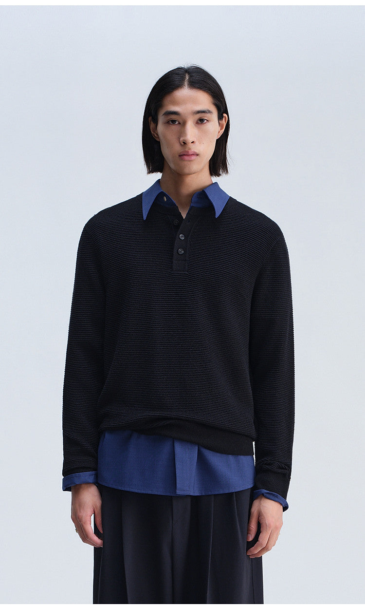 Henry-Collar Button-Down Shirt
