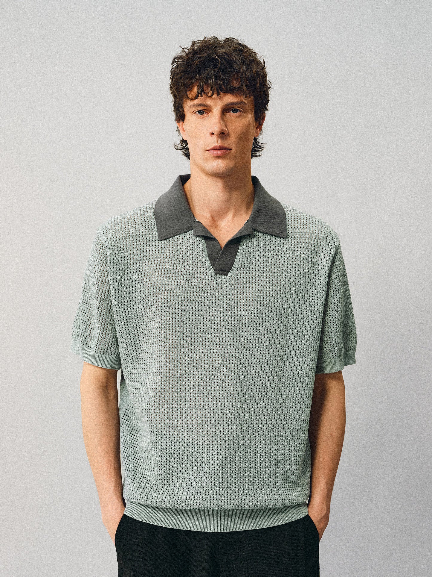 Openwork Knit Polo Shirt