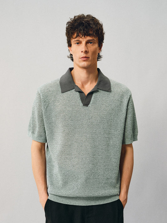 Openwork Knit Polo Shirt