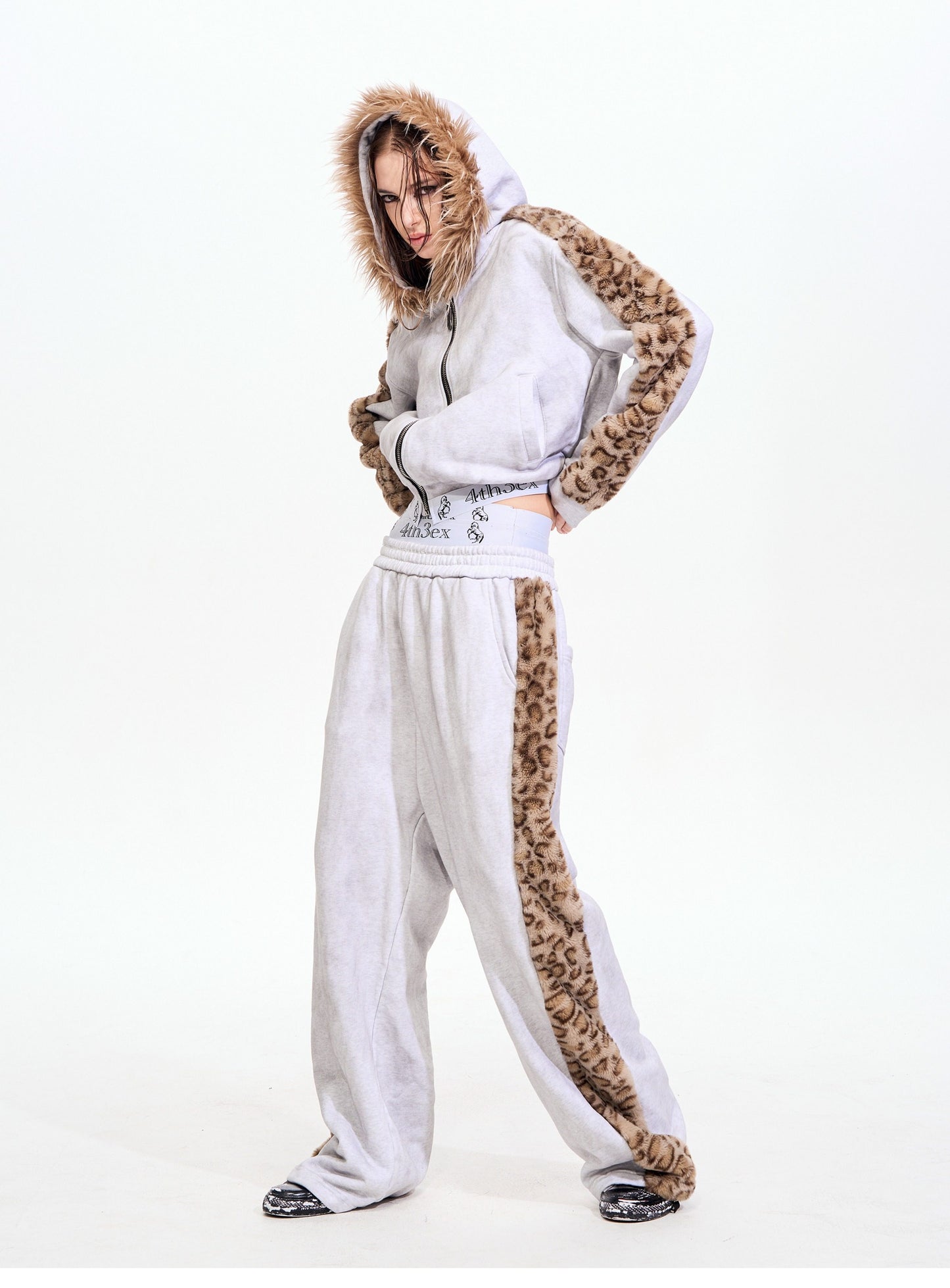 Leopard Print Fur Collar Sweatshirt