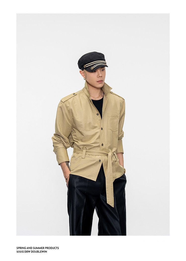 Wide-Shoulder-Pad Straight-Silhouette Shirt