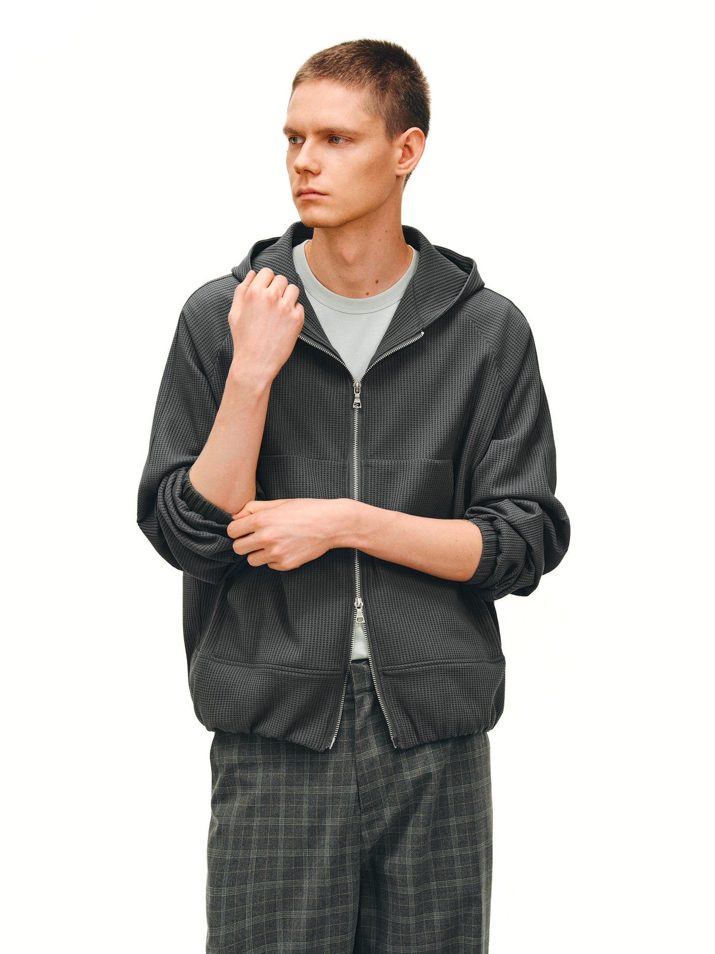 Waffle Chain Zipper Hoodie