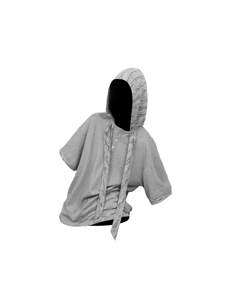 Hooded Henley-neck T-shirt