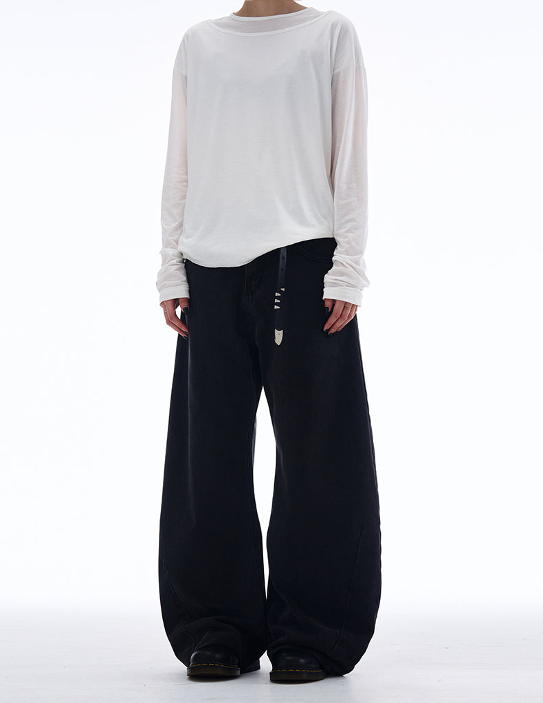 Loose straight old washed casual denim pants