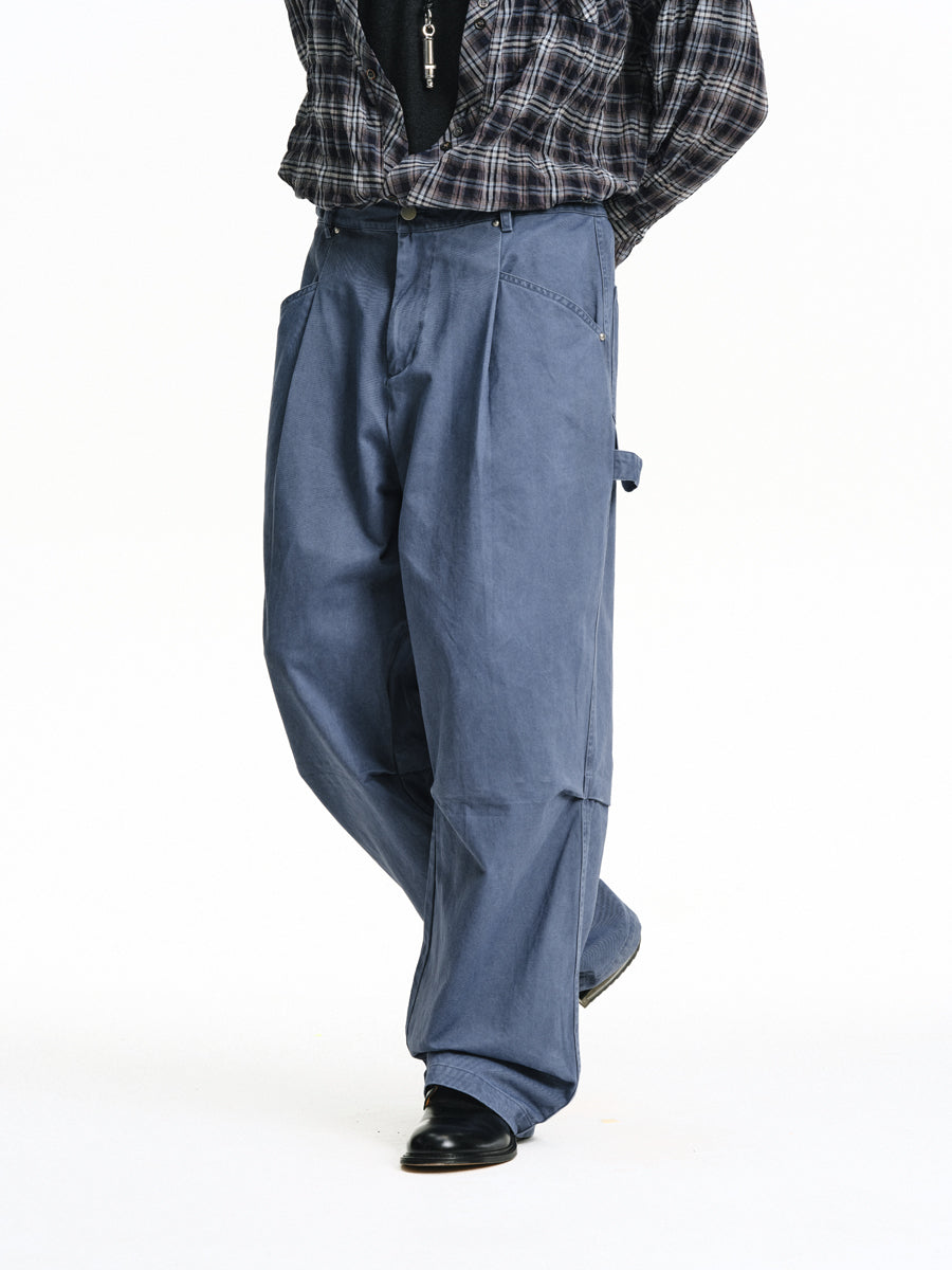 3D Pleated Wide-Leg Pants