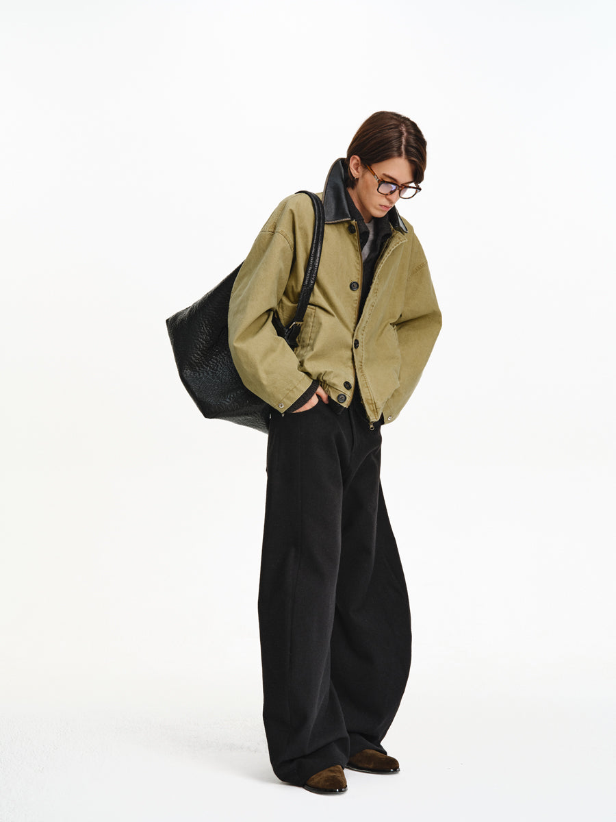 Patchwork Leather Collar Jacket