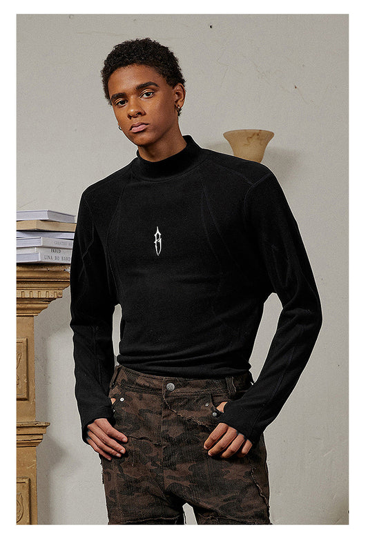 Solid color loose half turtleneck T-shirt