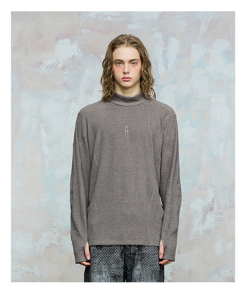 Solid color loose half turtleneck T-shirt