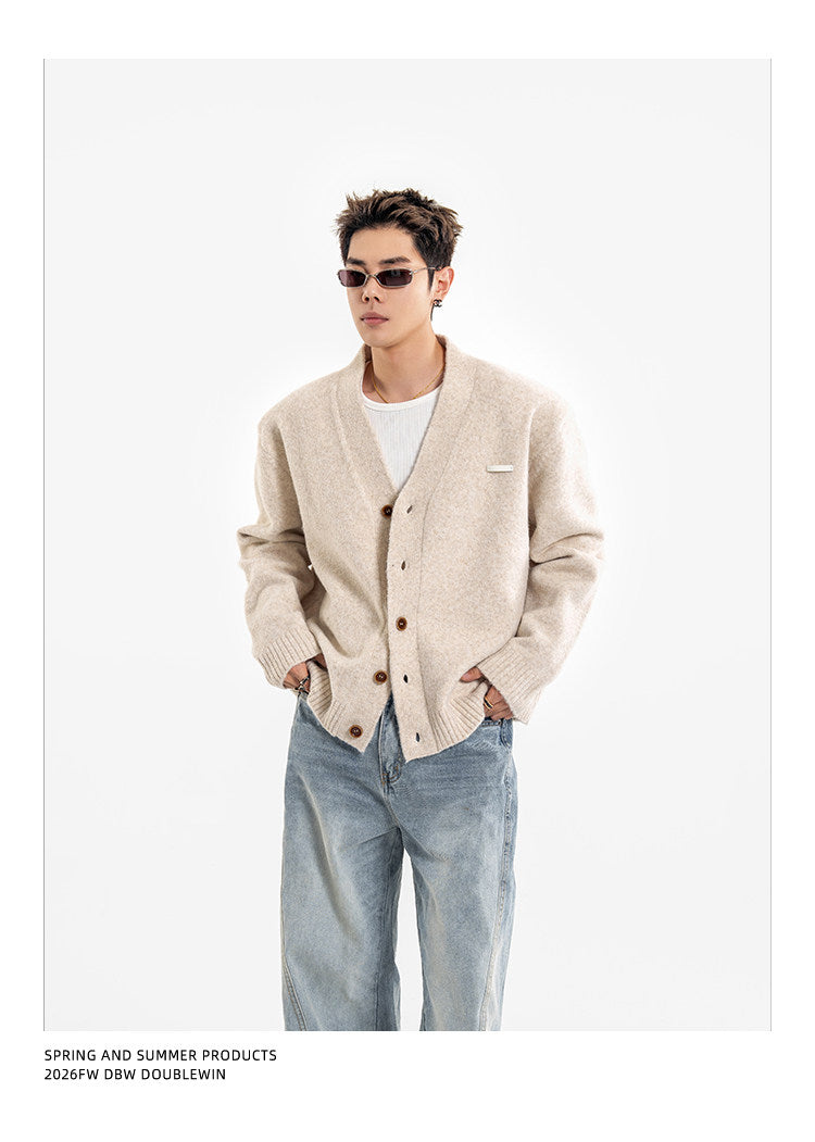 Curved Shoulder Pad Knit Cardigan